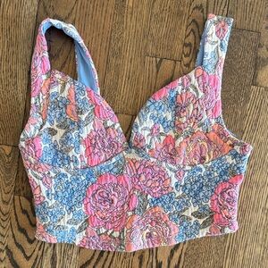 NWOT Zara Floral Crop Top - Pink and Blue